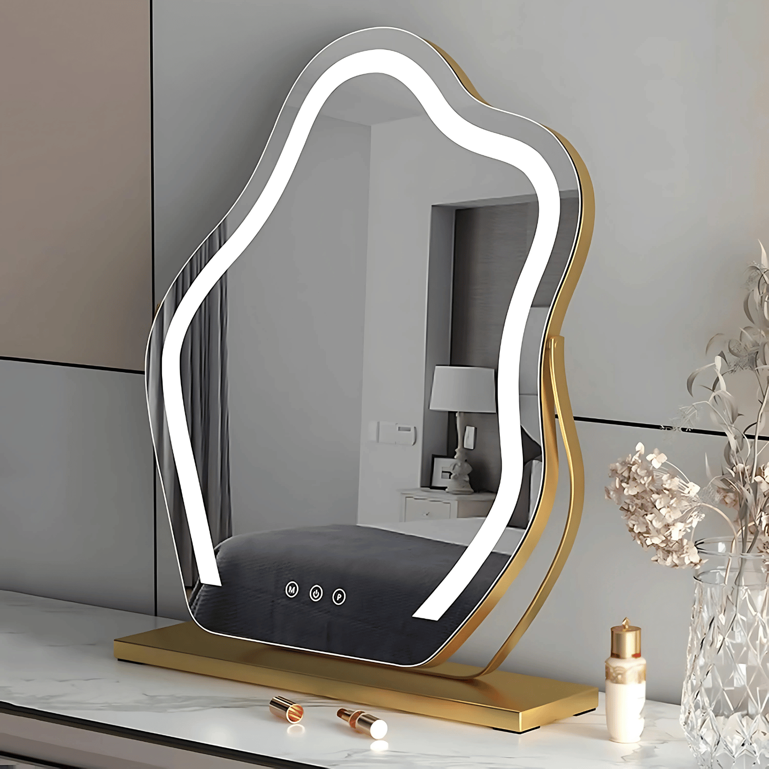 Gold light up mirror