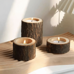 Rustic Wooden Candle Holders